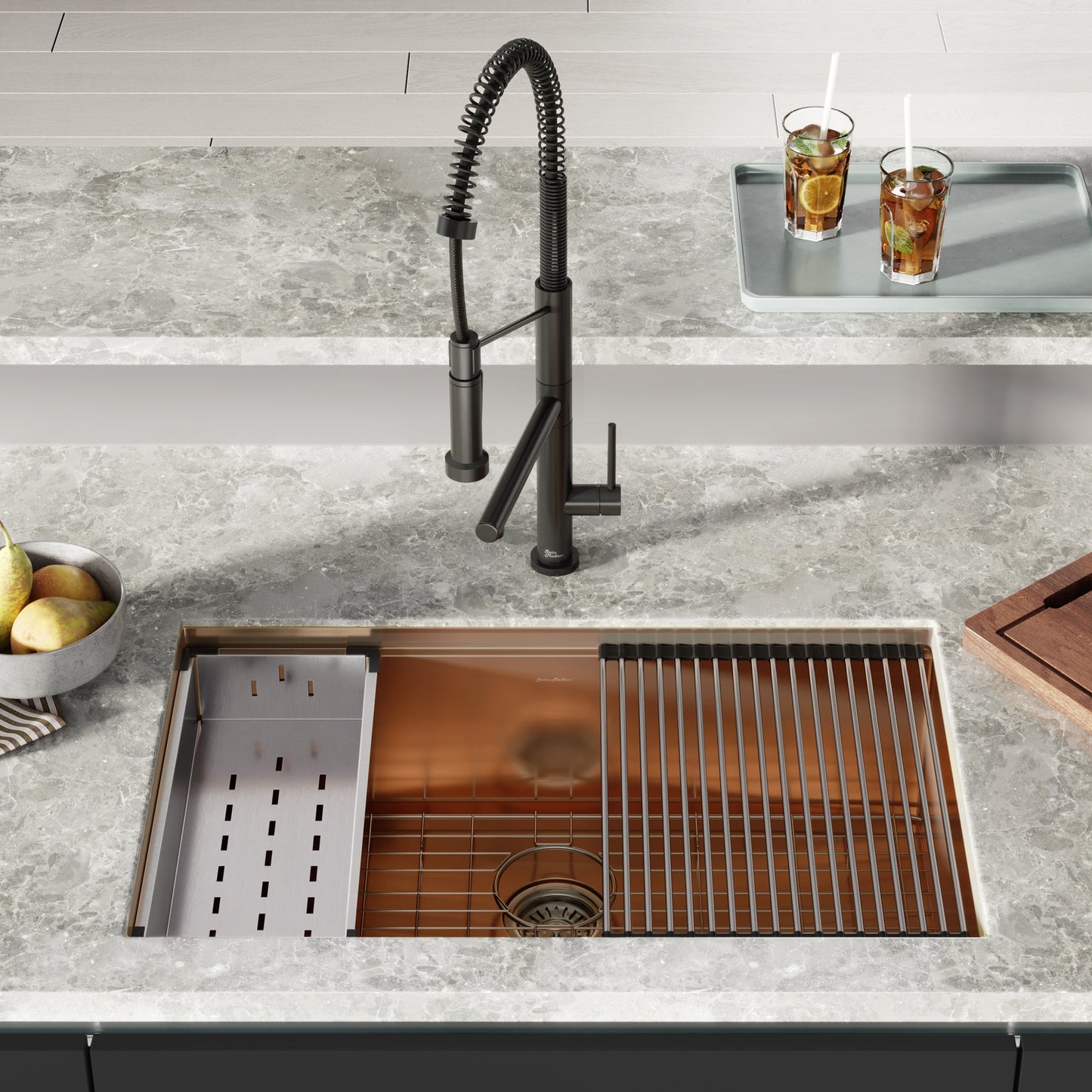 Tourner 32" x 19" Stainless Steel, Single Basin, Undermount Kitchen Workstation Sink in Multi Colors