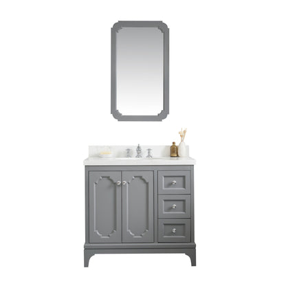 Queen 36-Inch Single Sink Quartz Carrara Vanity In Cashmere Grey set