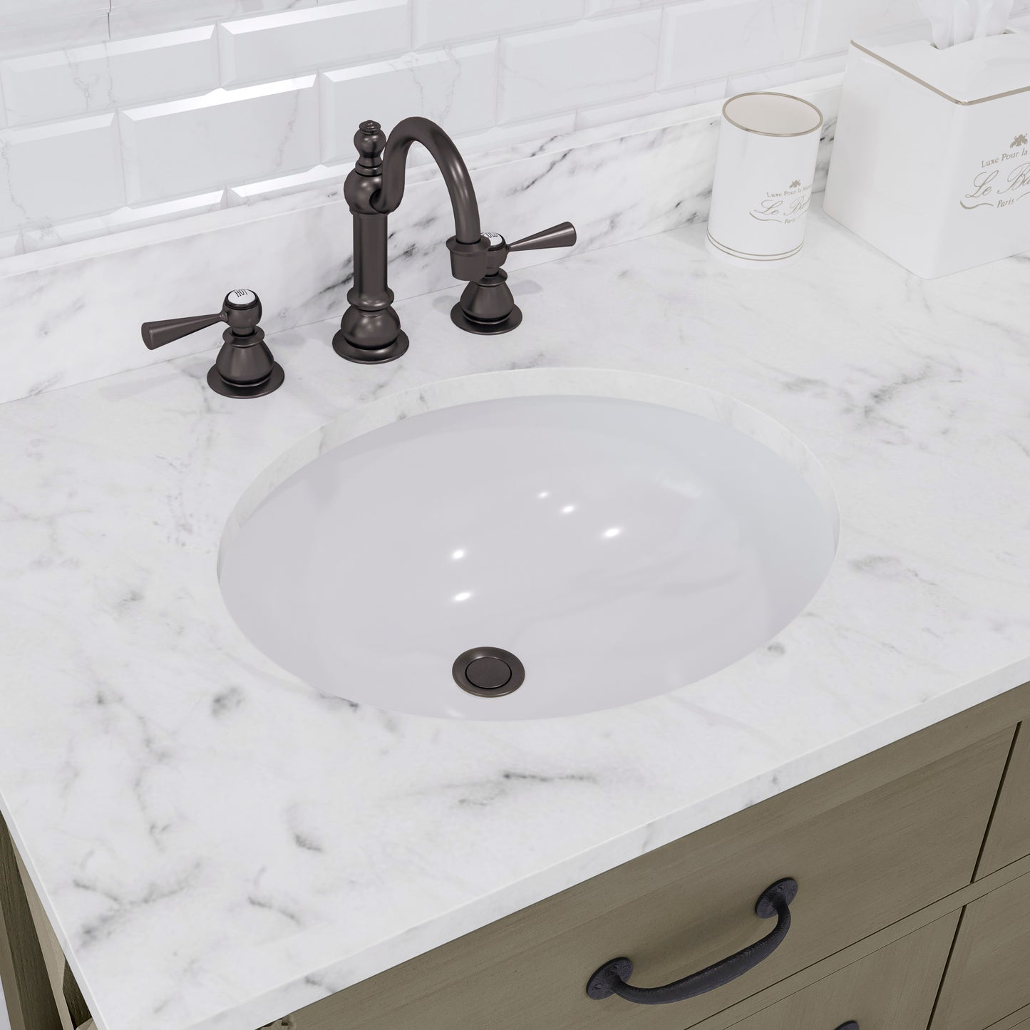 72 Inch Grizzle Grey Double Sink Bathroom Vanity sets With Carrara White Marble Counter Top From The ABERDEEN Collection