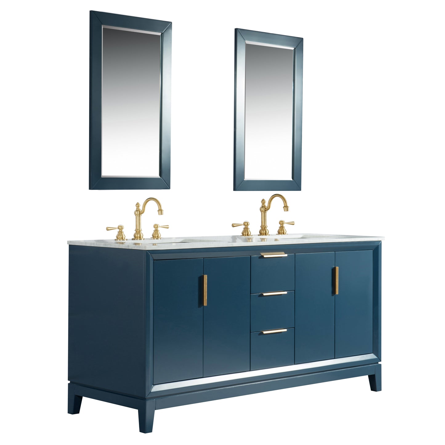 Elizabeth 72-Inch Double Sink Carrara White Marble Vanity In Monarch Blue set