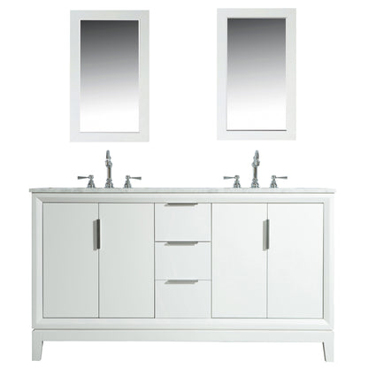 Elizabeth 60-Inch Double Sink Carrara White Marble Vanity In Pure White set