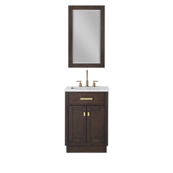 24 In. White Marble oak Vanity, Faucet and Mirror, Chestnut collection