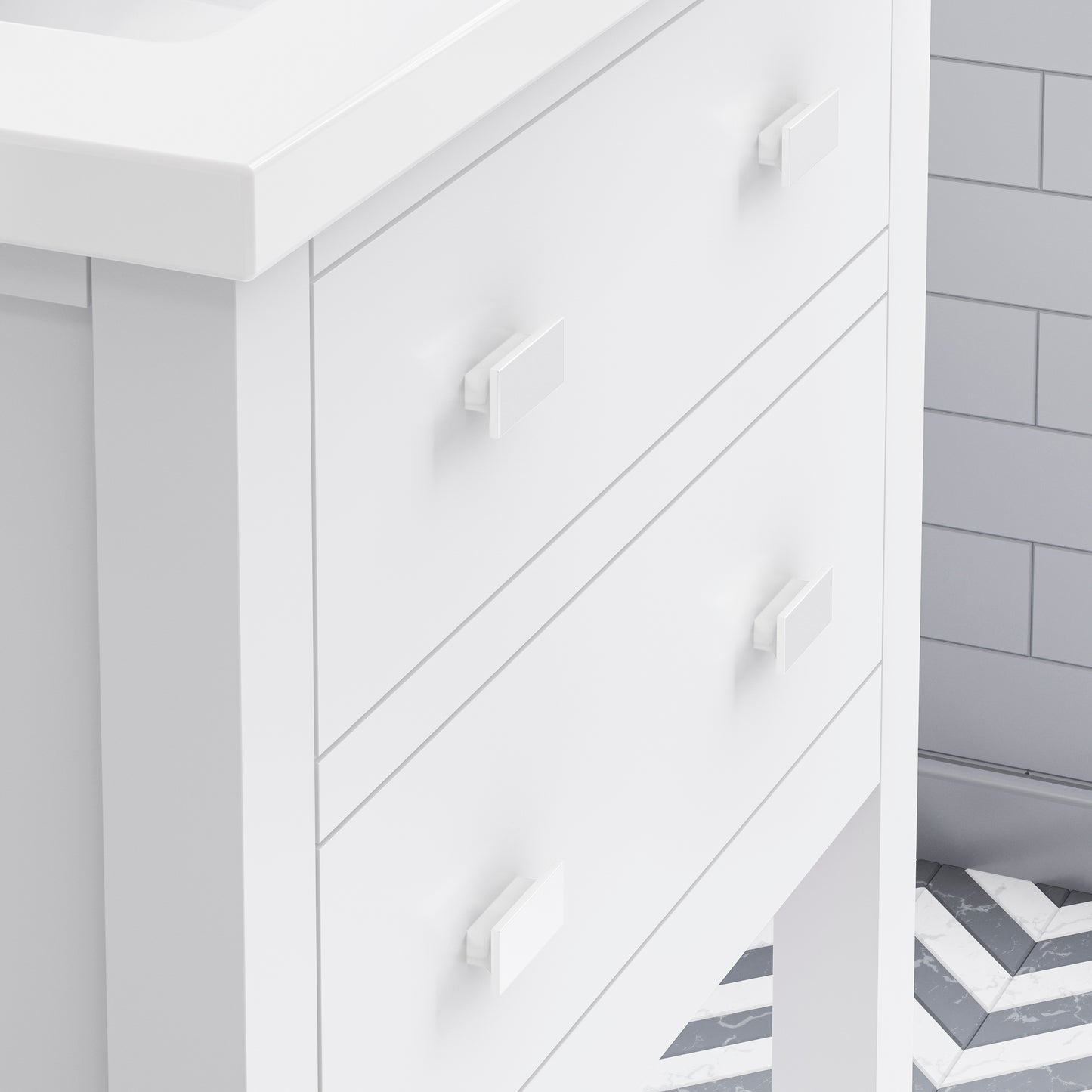 24 Inch MDF Single Bowl Ceramics Top Vanity with U shape Drawer. VIOLA Collection