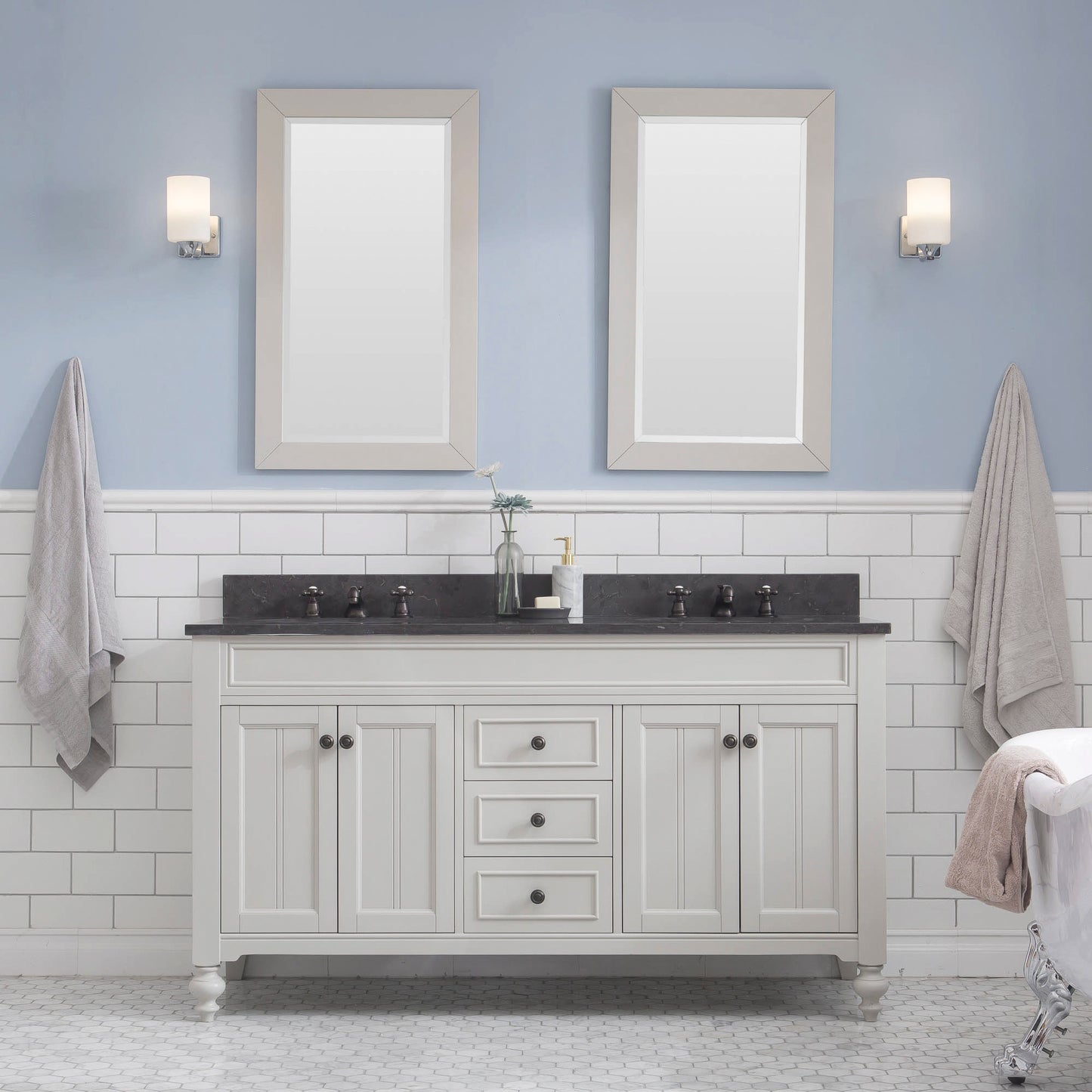 Potenza 60" Bathroom Vanity in Earl Grey with Blue Limestone Top set