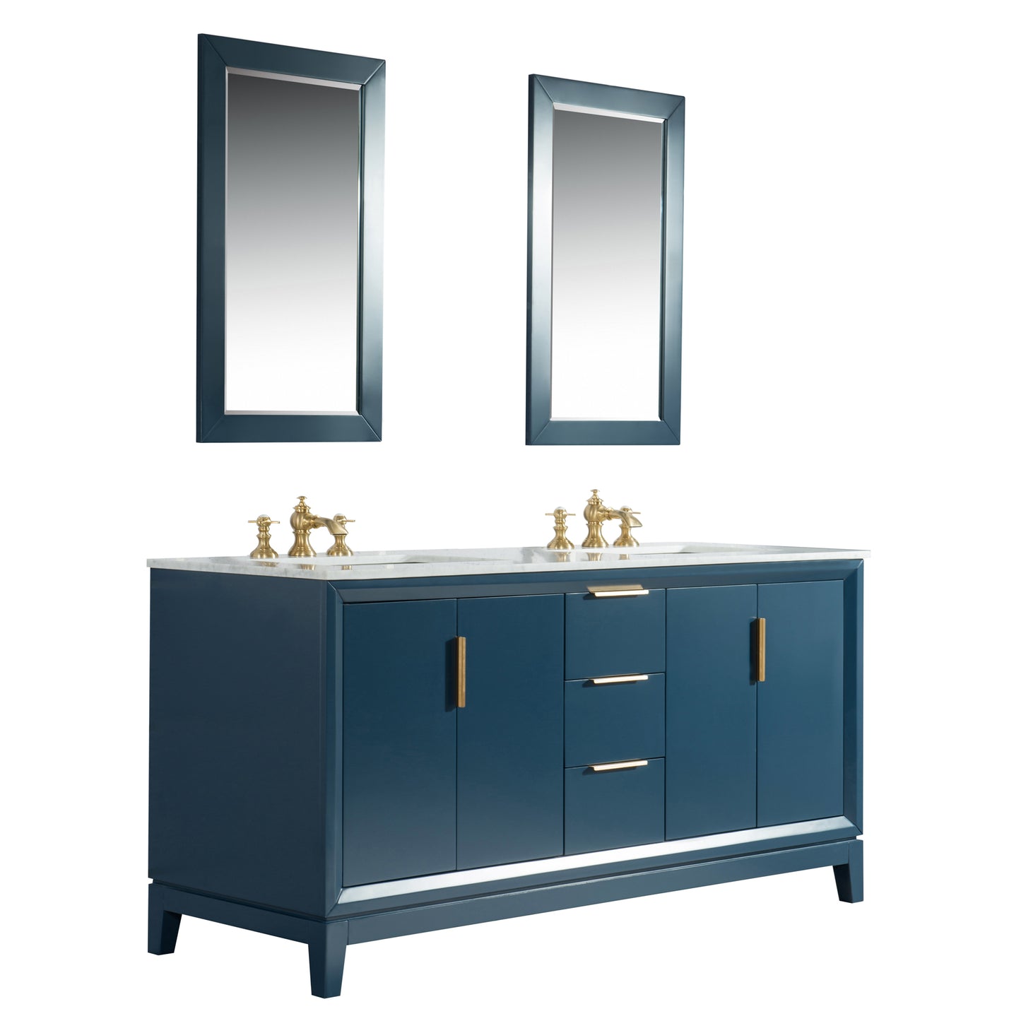 Elizabeth 72-Inch Double Sink Carrara White Marble Vanity In Monarch Blue set