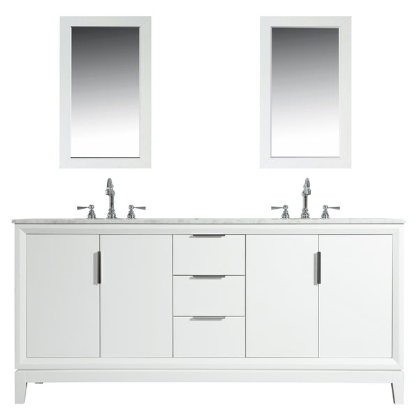 Elizabeth 72-Inch Double Sink Carrara White Marble Vanity In Pure White set