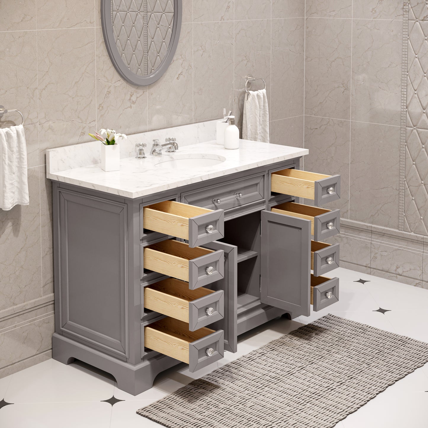 48 Inch Bathroom Vanity, Mirror And Faucet, Derby Collection