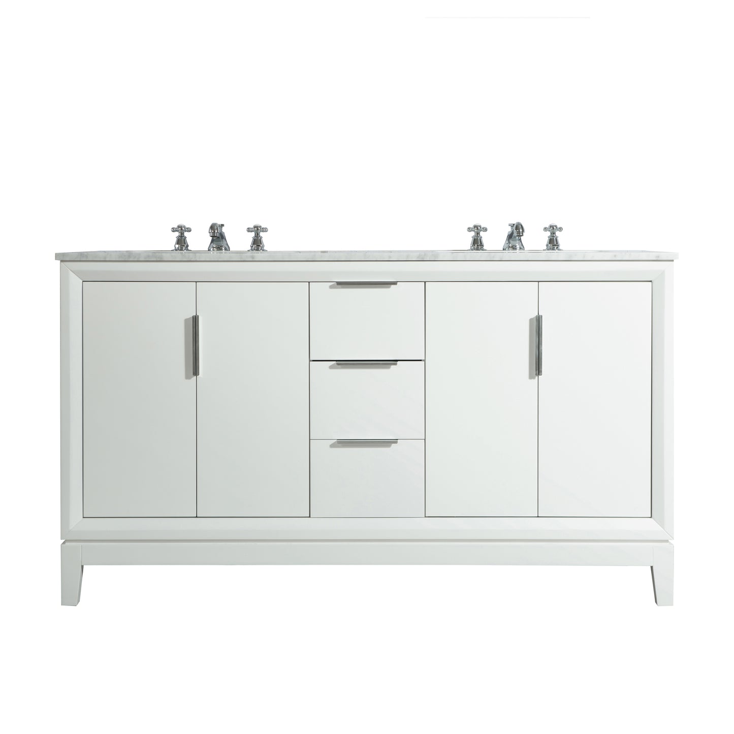 Elizabeth 60-Inch Double Sink Carrara White Marble Vanity In Pure White set