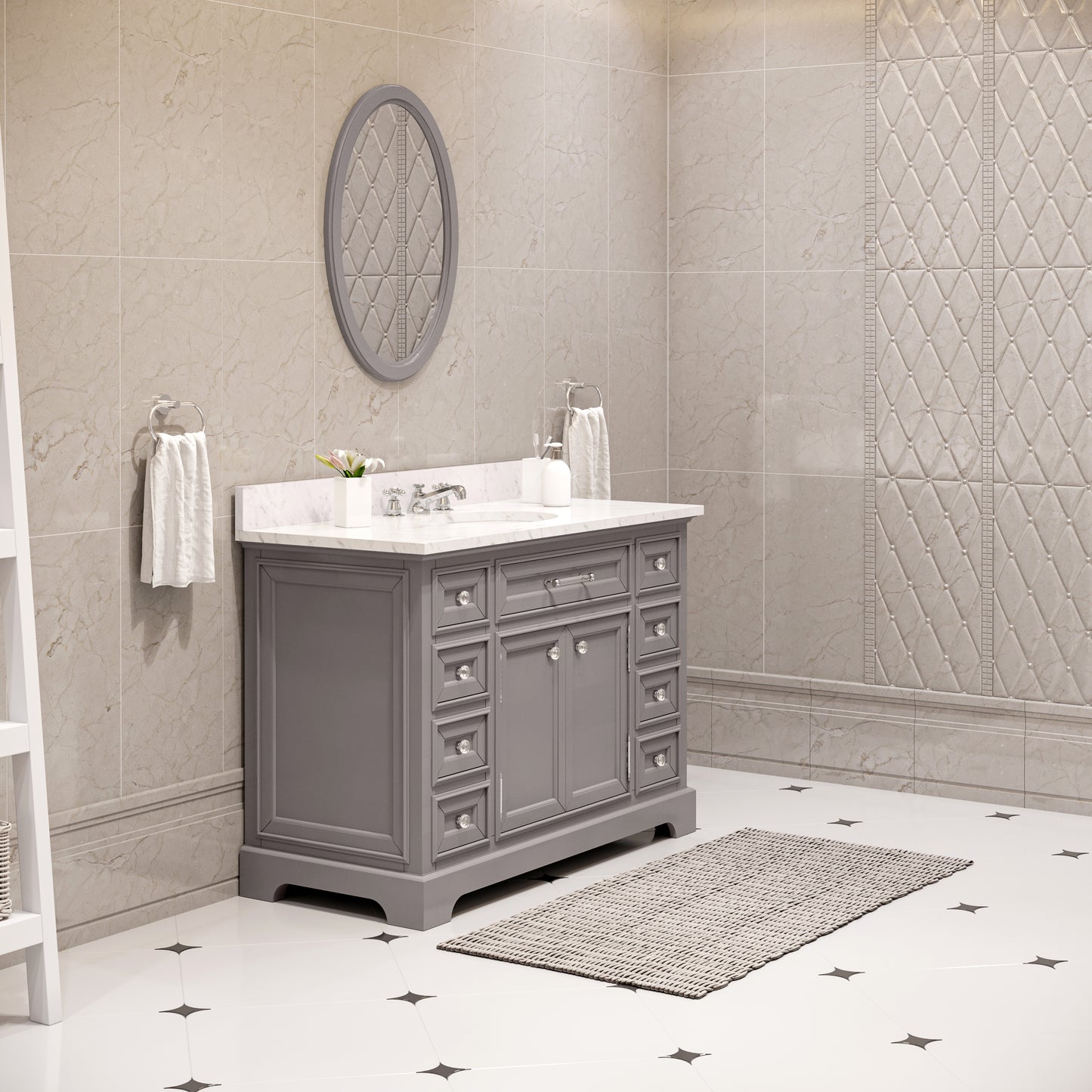 48 Inch Bathroom Vanity, Mirror And Faucet, Derby Collection