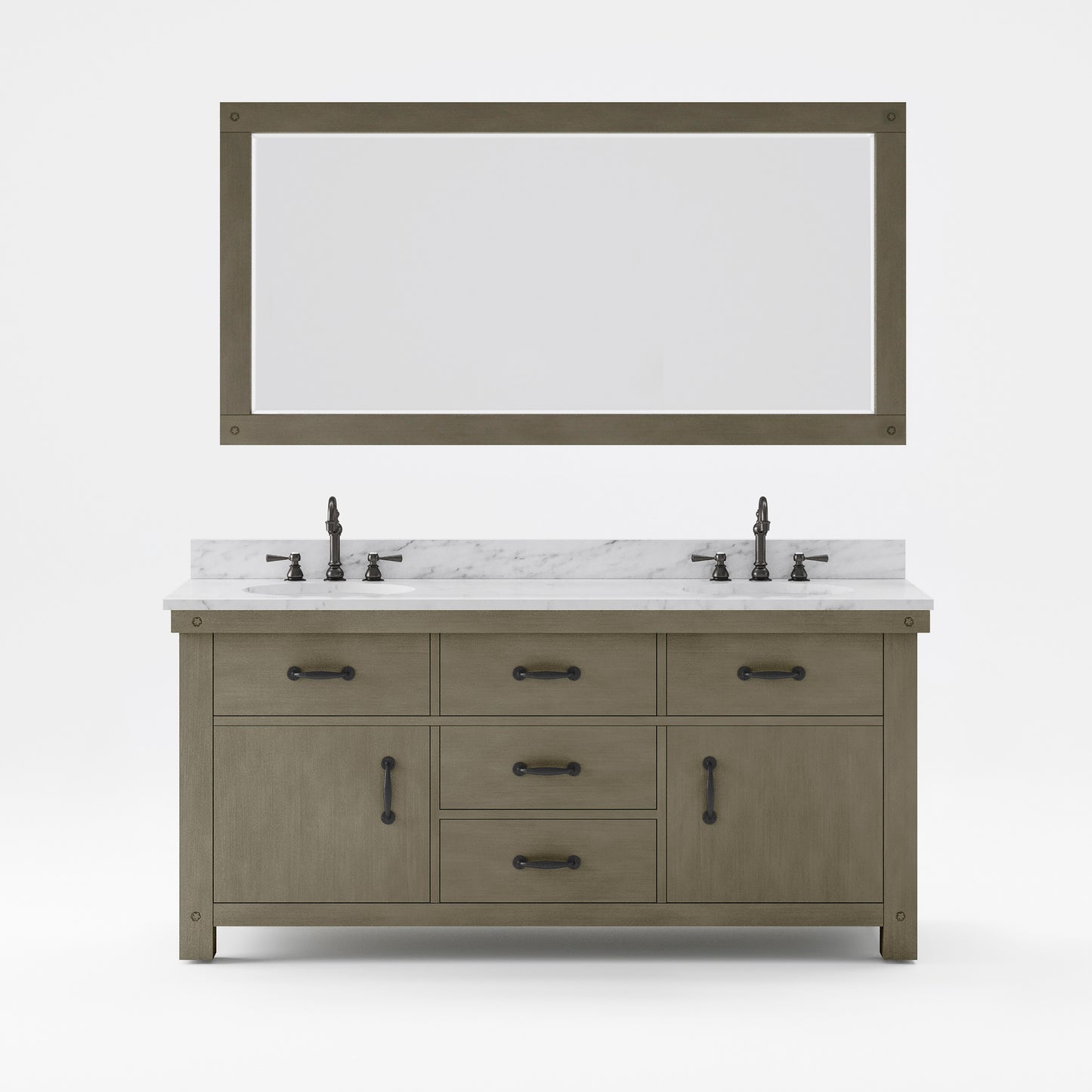 72 Inch Grizzle Grey Double Sink Bathroom Vanity sets With Carrara White Marble Counter Top From The ABERDEEN Collection