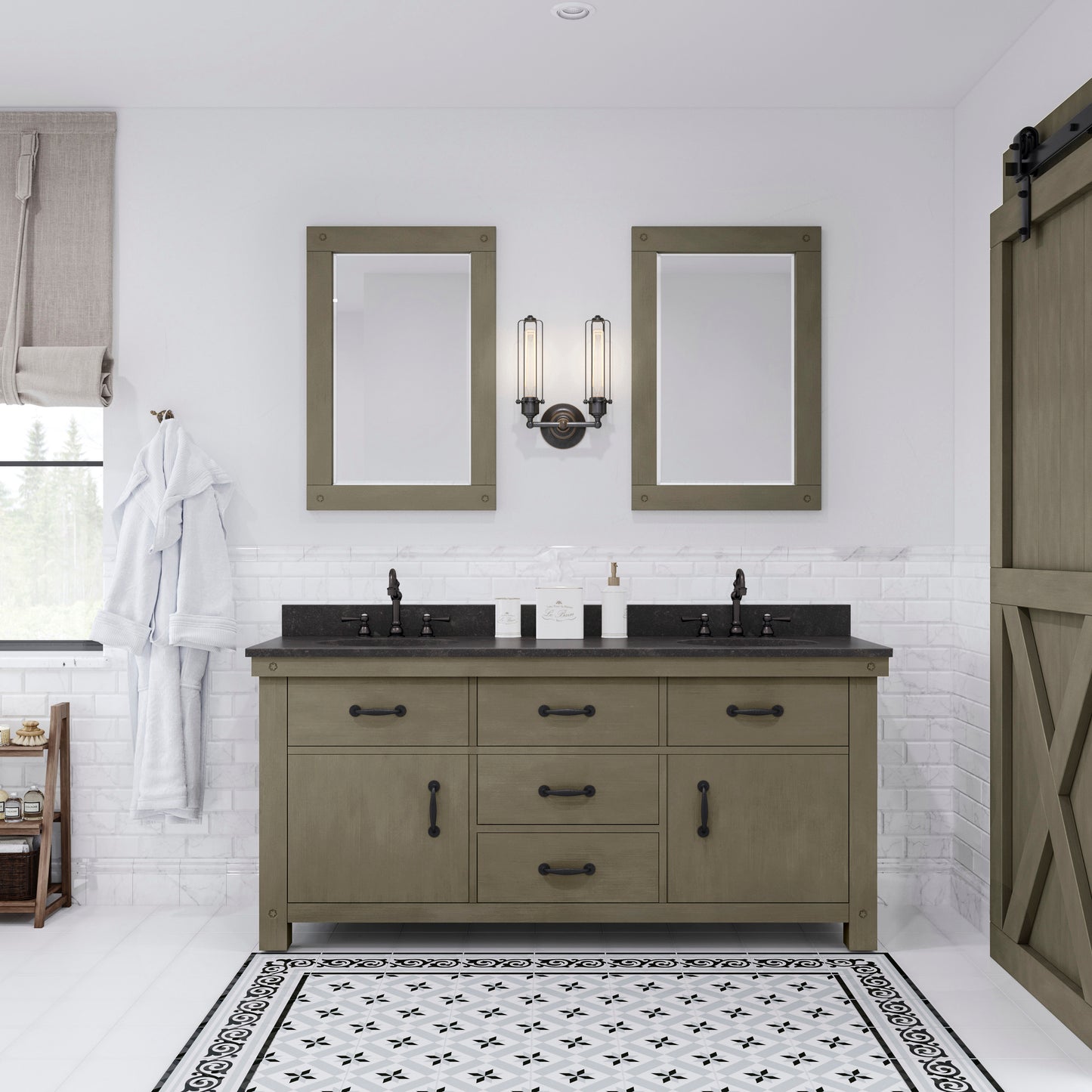 72 Inch Grizzle Grey Double Sink Bathroom Vanity sets With Blue Limestone CounterTop. ABERDEEN Collection