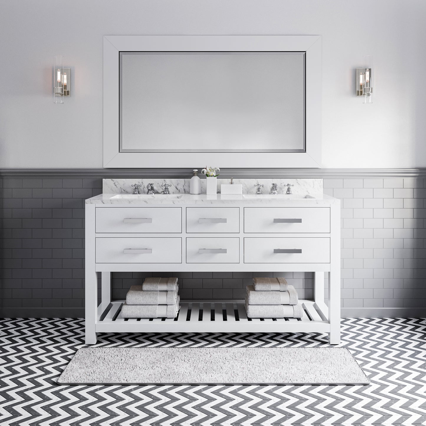 60 Inch Double Sink Bathroom Vanity set. The Madalyn Collection