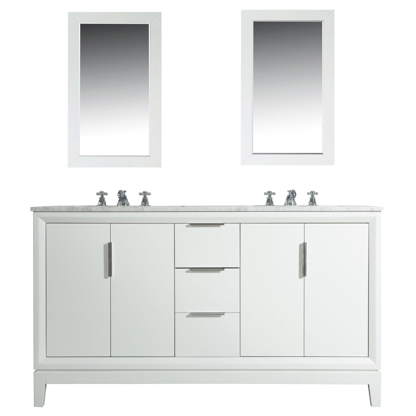 Elizabeth 60-Inch Double Sink Carrara White Marble Vanity In Pure White set