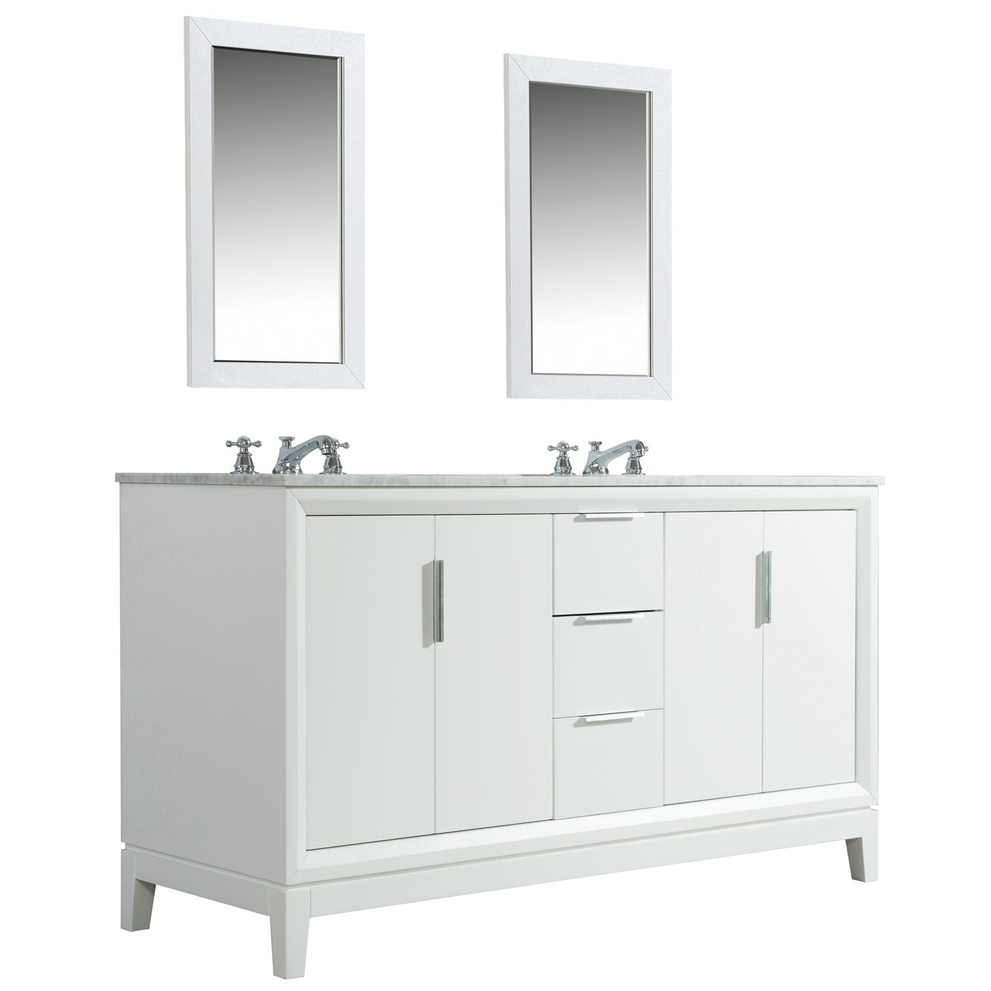 Elizabeth 60-Inch Double Sink Carrara White Marble Vanity In Pure White set