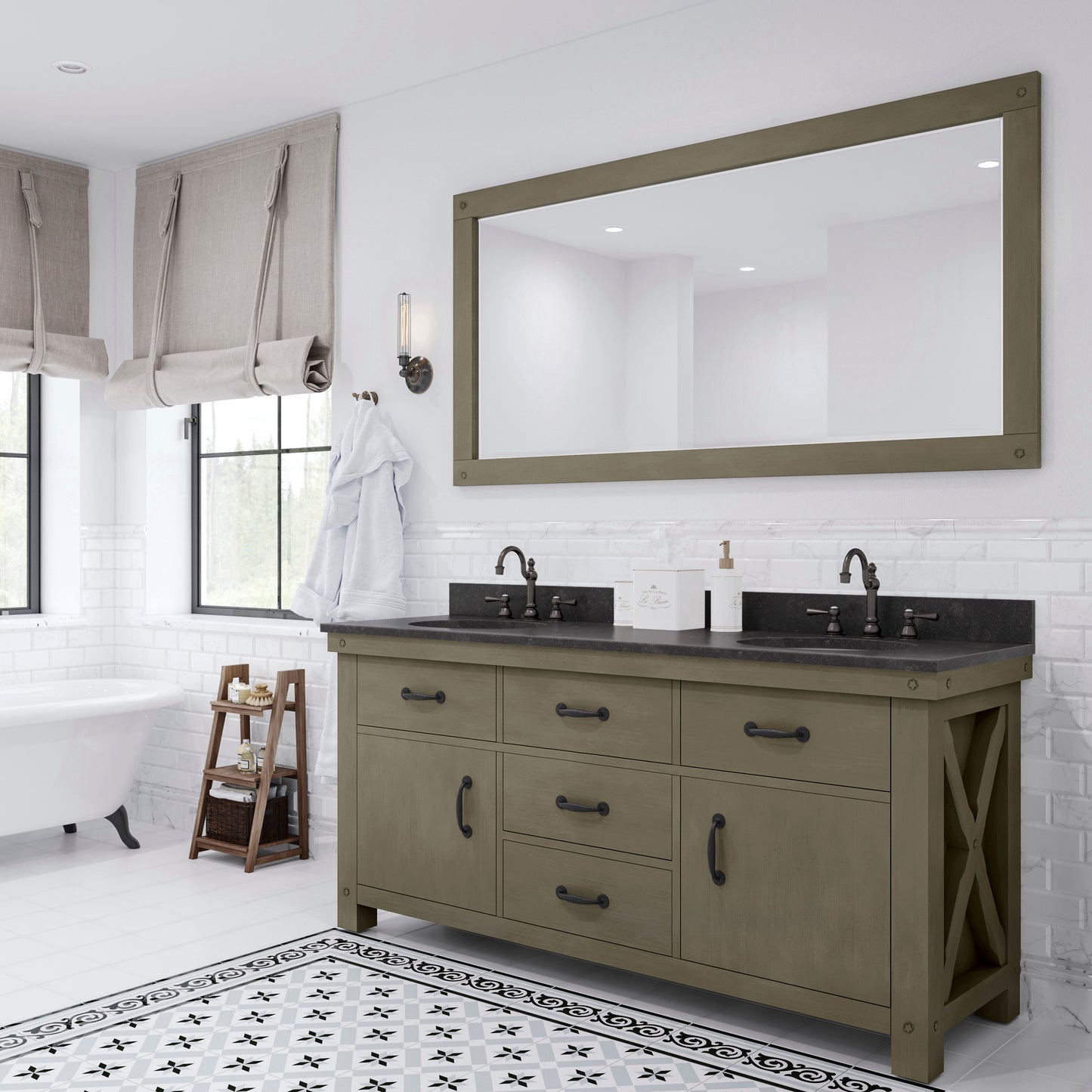 72 Inch Grizzle Grey Double Sink Bathroom Vanity sets With Blue Limestone CounterTop. ABERDEEN Collection