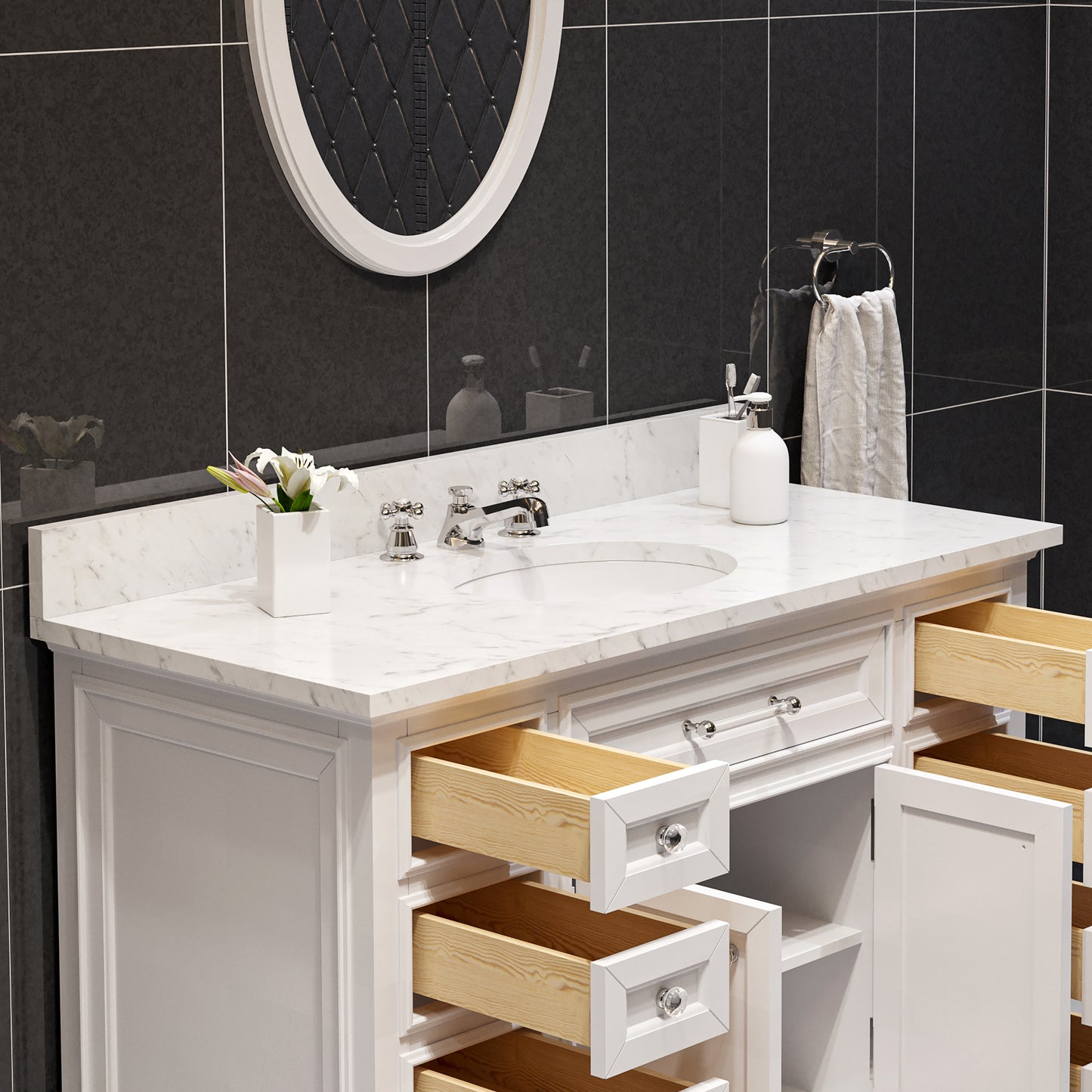 48 Inch Bathroom Vanity, Mirror And Faucet, Derby Collection