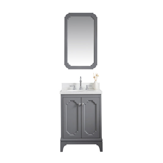 Queen 24-Inch Single Sink Quartz Carrara Vanity In Cashmere Grey set