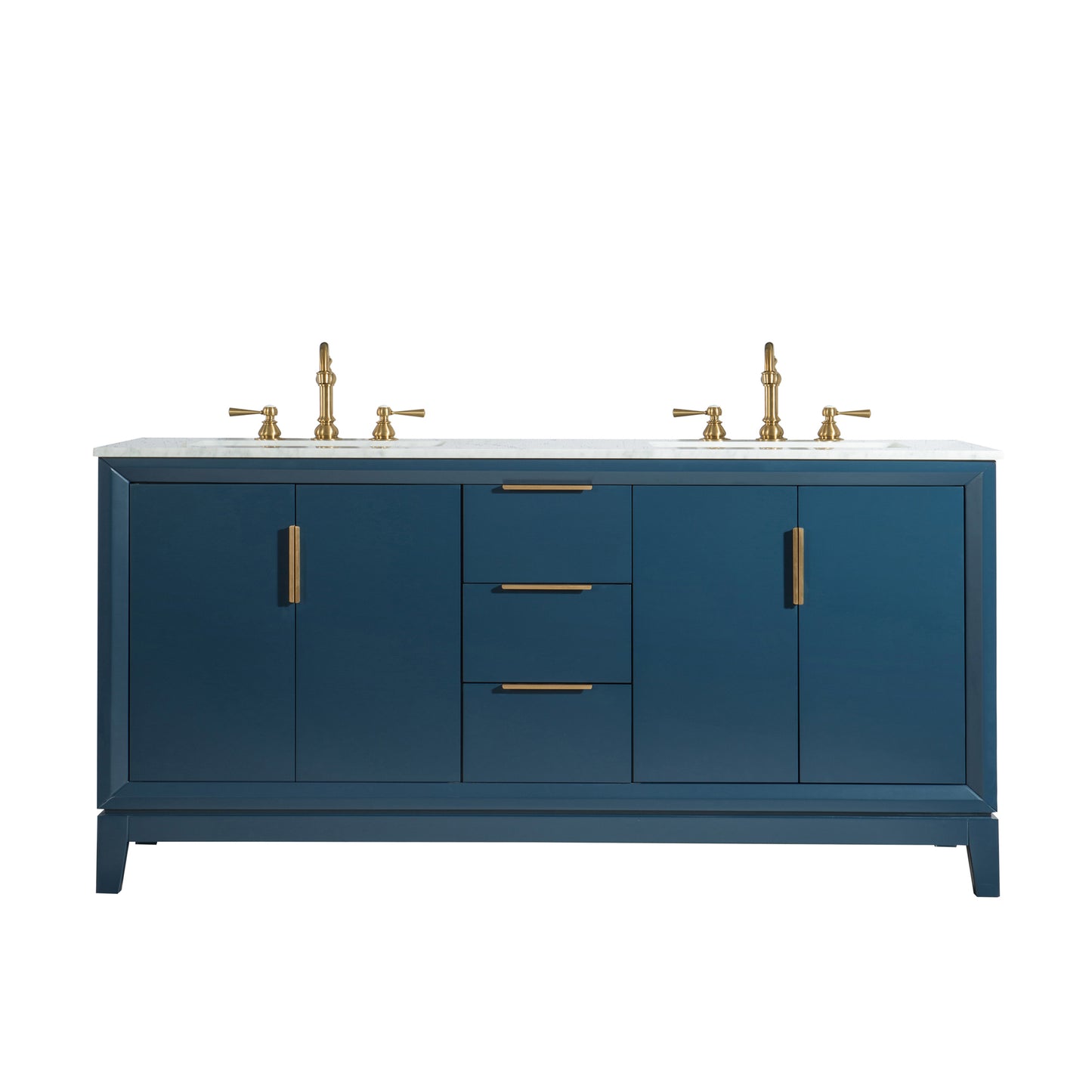 Elizabeth 72-Inch Double Sink Carrara White Marble Vanity In Monarch Blue set