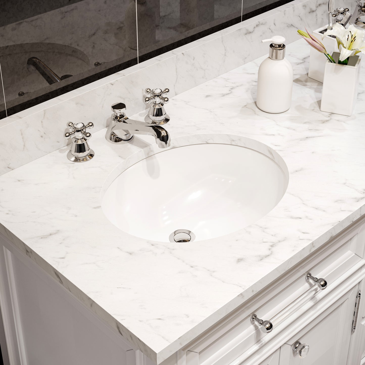 72 Inch Double Sink Bathroom Vanity, Mirrors And Faucets, Derby Collection