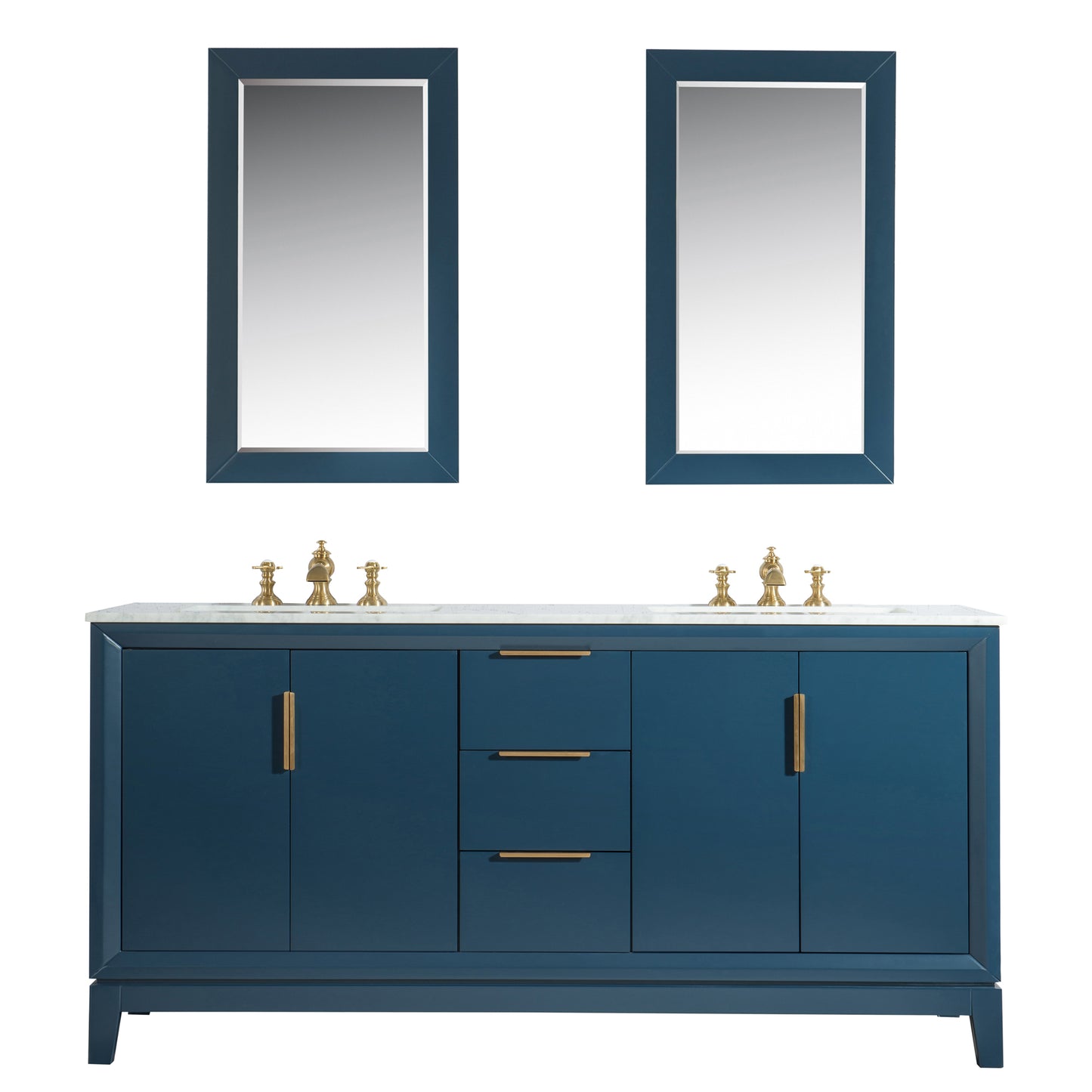 Elizabeth 72-Inch Double Sink Carrara White Marble Vanity In Monarch Blue set