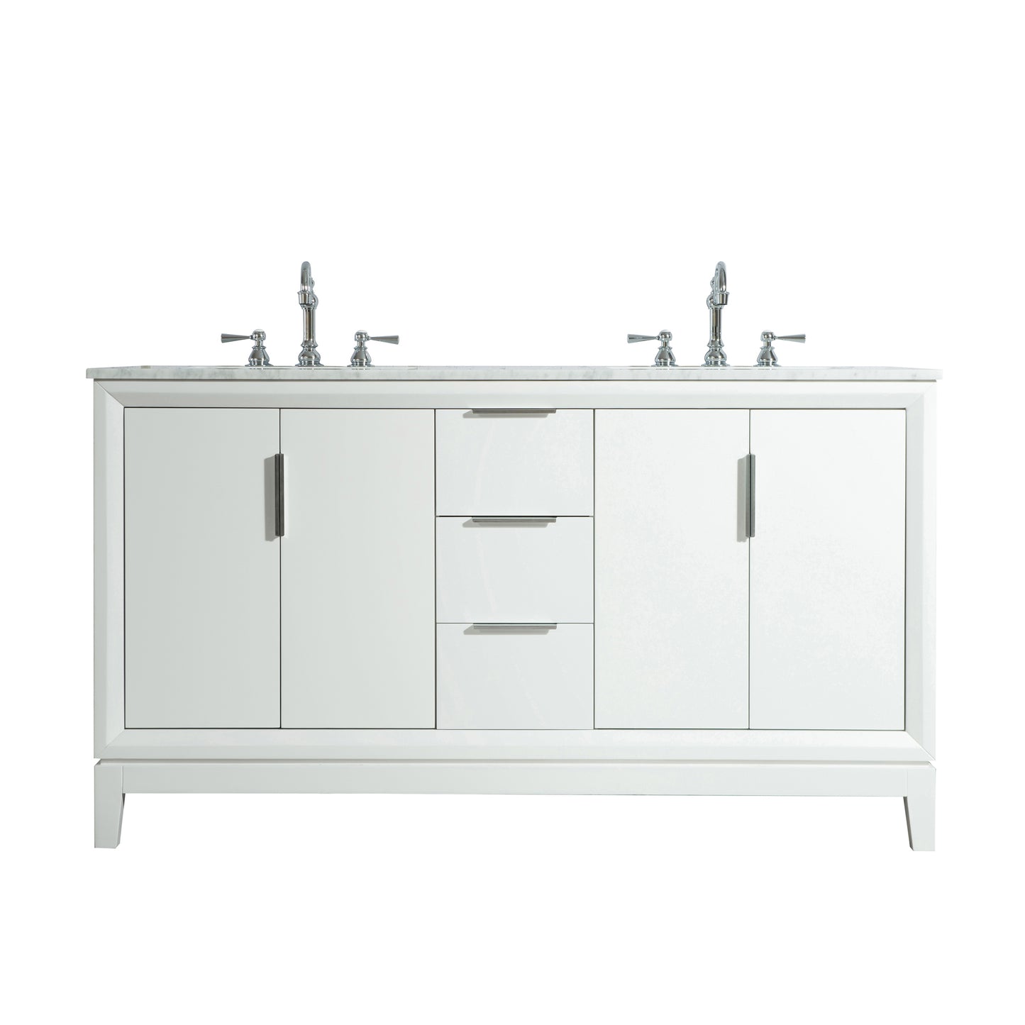 Elizabeth 60-Inch Double Sink Carrara White Marble Vanity In Pure White set