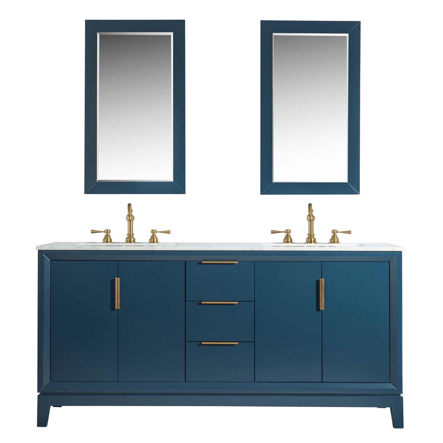 Elizabeth 72-Inch Double Sink Carrara White Marble Vanity In Monarch Blue set