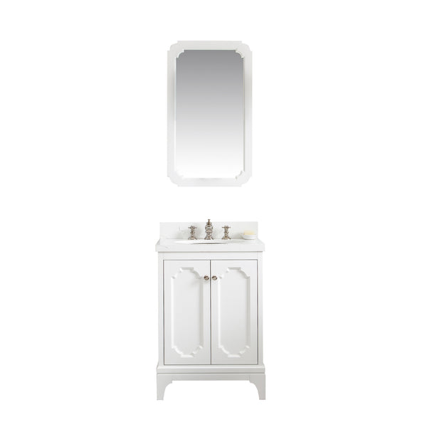 Queen 24-Inch Single Sink Quartz Carrara Vanity In Pure White set