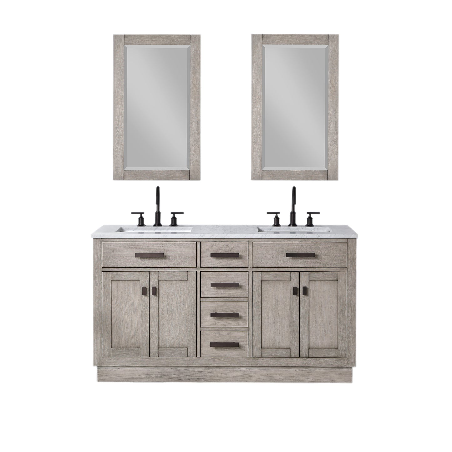 60 In. Double Sink Marble Countertop Vanity, Oak with Faucets and Mirrors, Chestnut  collection